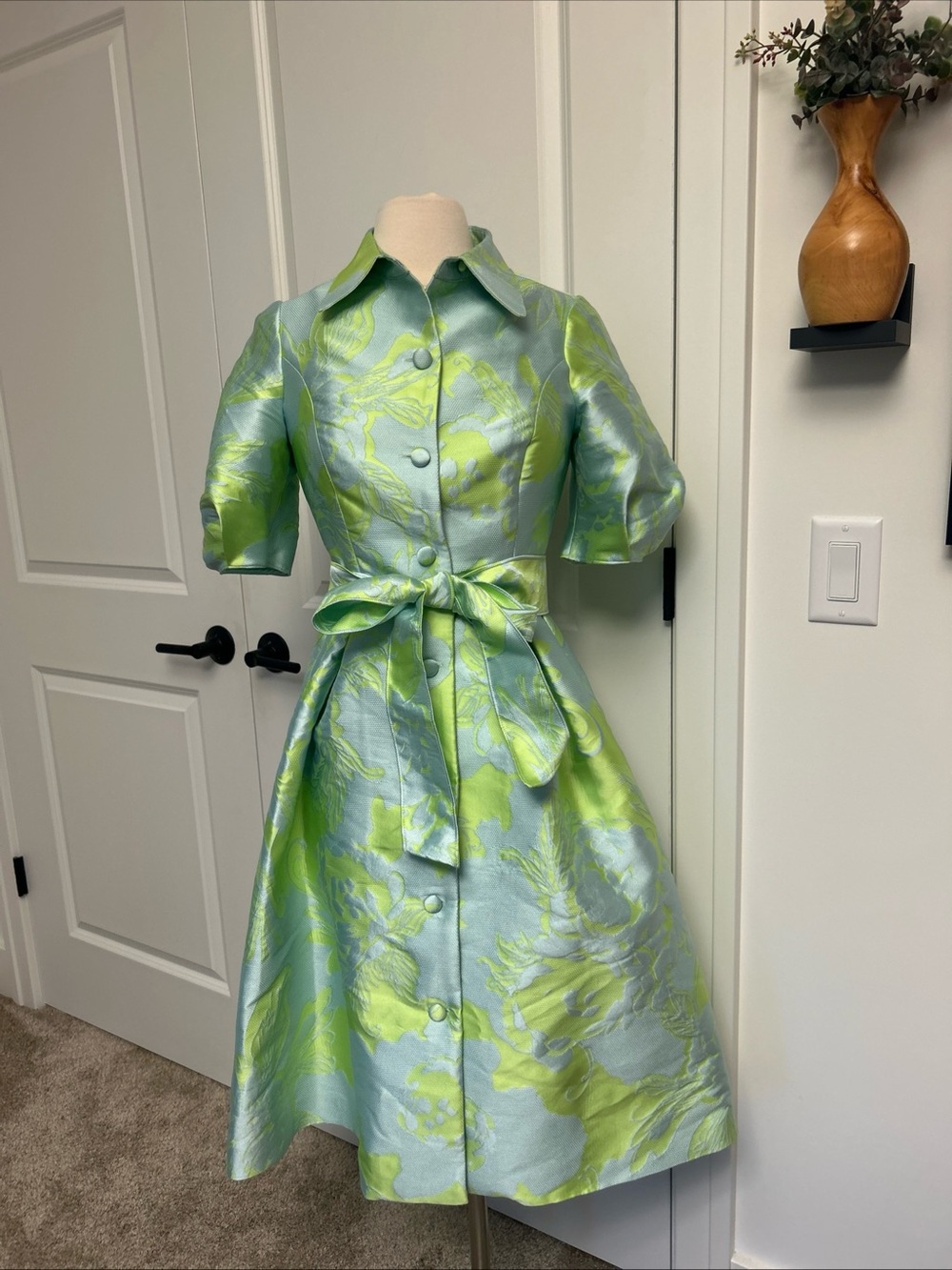 $680 Rickie Freeman Teri Jon size 4 Floral Jacquard Midi Dress Fit Flare